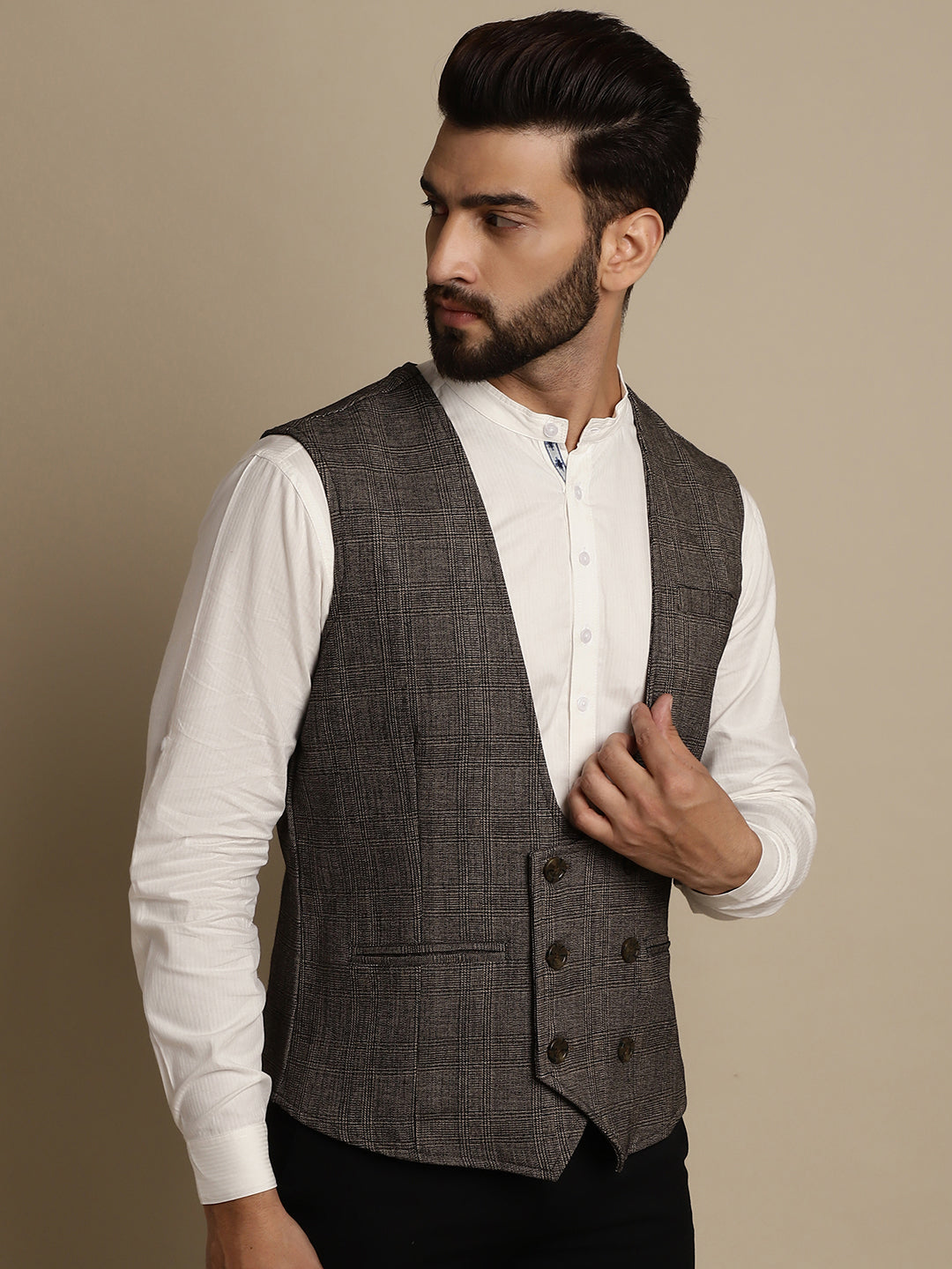Even Apparels Men's Brown Double Breast Waistcoat | Swadesiicart