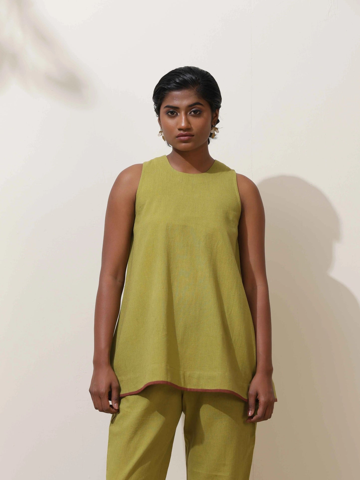 trueBrowns Pear Green Cotton Linen Co-Ord Set - Swadesiicart
