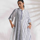 trueBrowns Off-White Cotton Multi Stripe Flared Dress | Swadesiicart