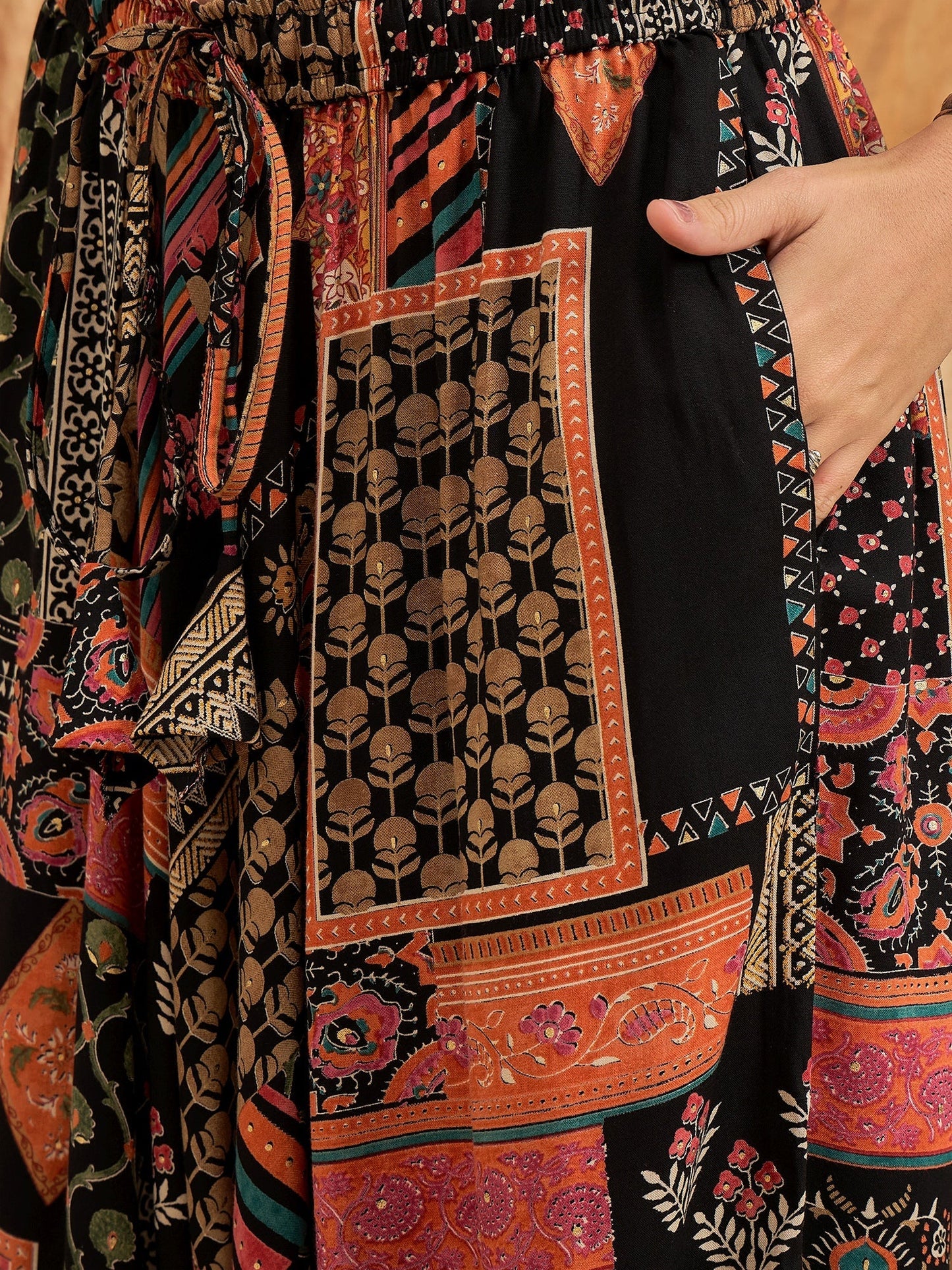 InWeave Black Multi Ethnic Harem Pant - Swadesiicart
