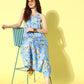 InWeave Women's Sky Blue Print Backless Long Kurta Pant Set - Swadesiicart