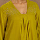 trueBrowns Lime Velvet Yoke Embroidered Kurta | Swadesiicart
