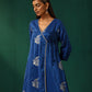 trueBrowns Royal Blue Floral Viscose Silk Angrakha Kurta Pant Set | Swadesiicart