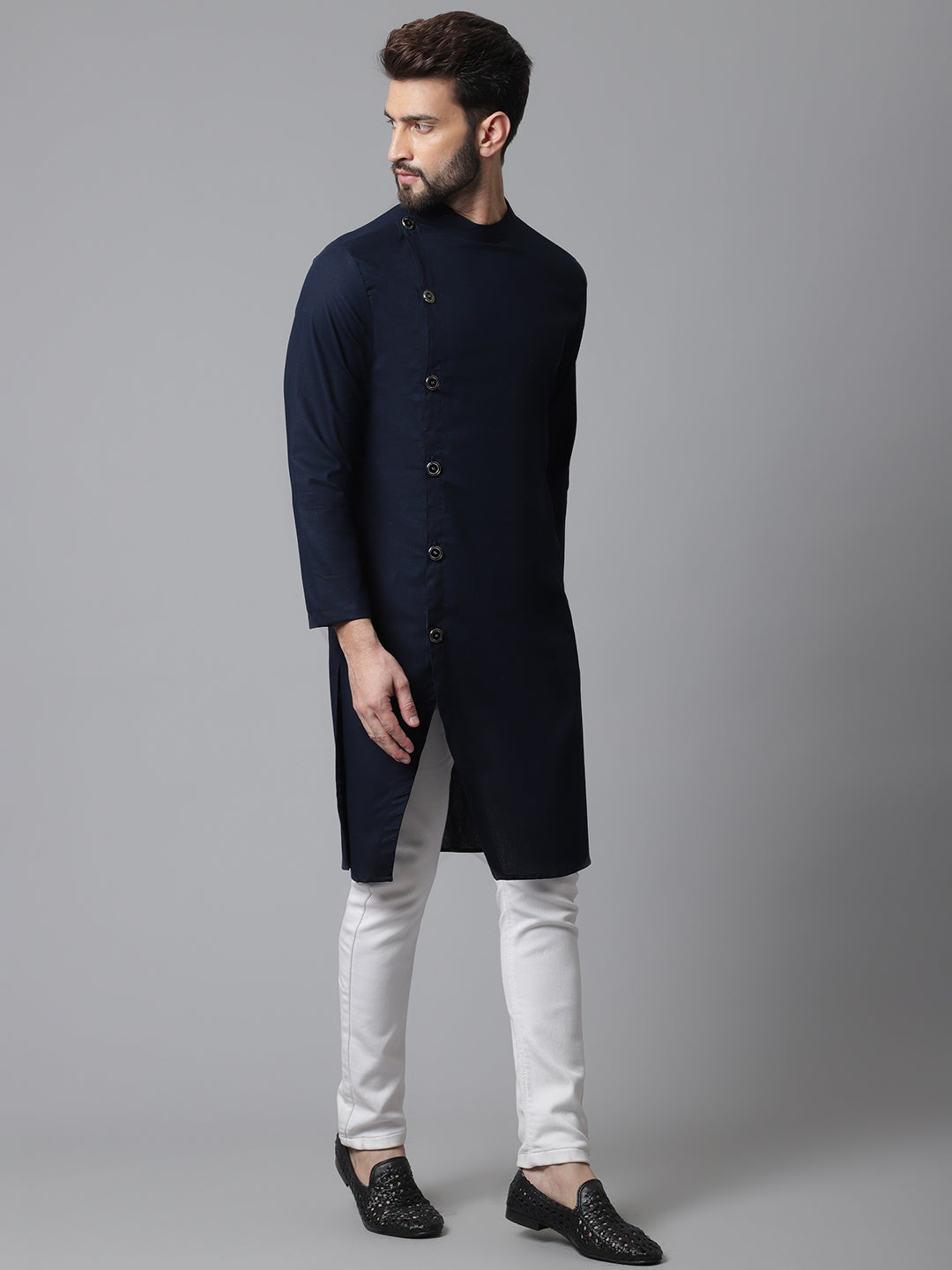 Indian Clothing Even Apparels Blue Sherwani Kurta With Asymetrical Cut | Swadesiicart