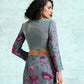 trueBrowns Grey Printed Sleeve Velvet Blouse | Swadesiicart