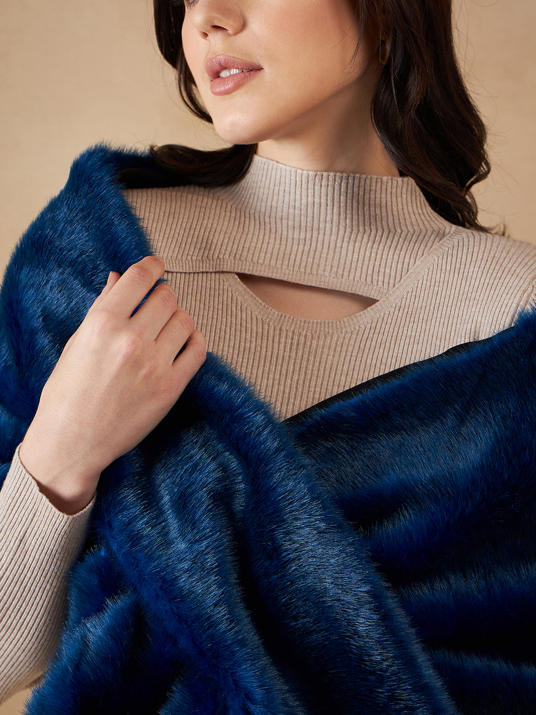 InWeave Women's Royal Blue Long Faux Fur Cape - Swadesiicart