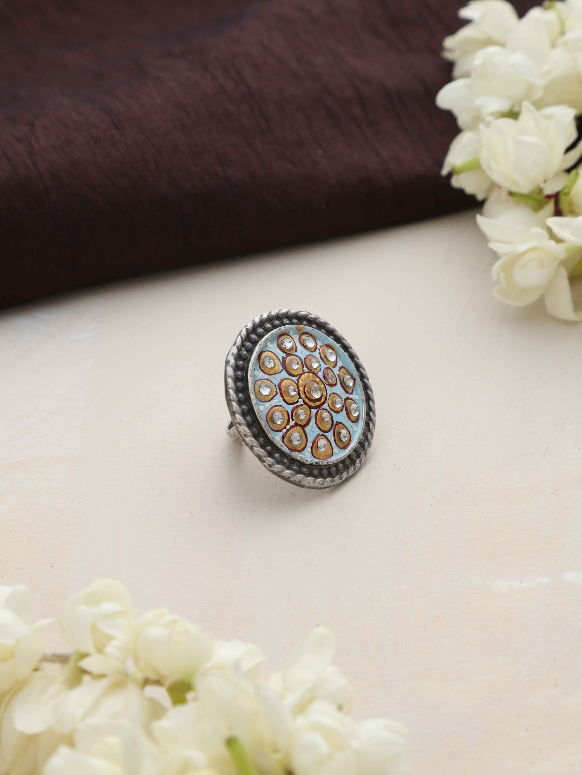 trueBrowns Silver Tone Circular Ring | Swadesiicart