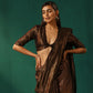 trueBrowns Black Cotton Gold Lurex Deep V-Neck Blouse | Swadesiicart