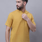 Even Apparels Yellow Pure Cotton Short Sleeves Kurta With Band Collar | Swadesiicart