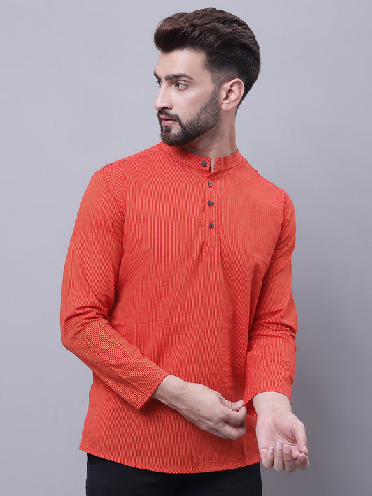 Even Apparels Orange Pure Cotton Short Kurta With Band Collar | Swadesiicart