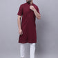 Even Apparels Red Pure Cotton Short Sleeves Kurta With Band Collar | Swadesiicart