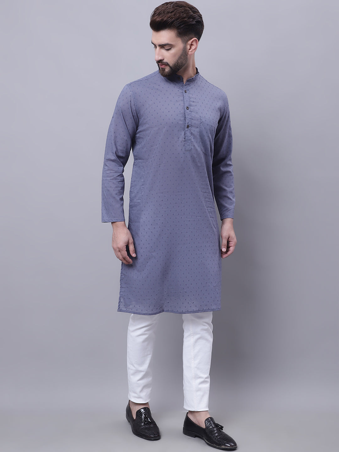 Even Apparels Grey Pure Cotton Kurta With Band Collar | Swadesiicart