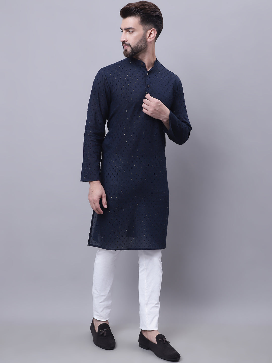 Even Apparels Blue Pure Cotton Kurta With Band Collar | Swadesiicart