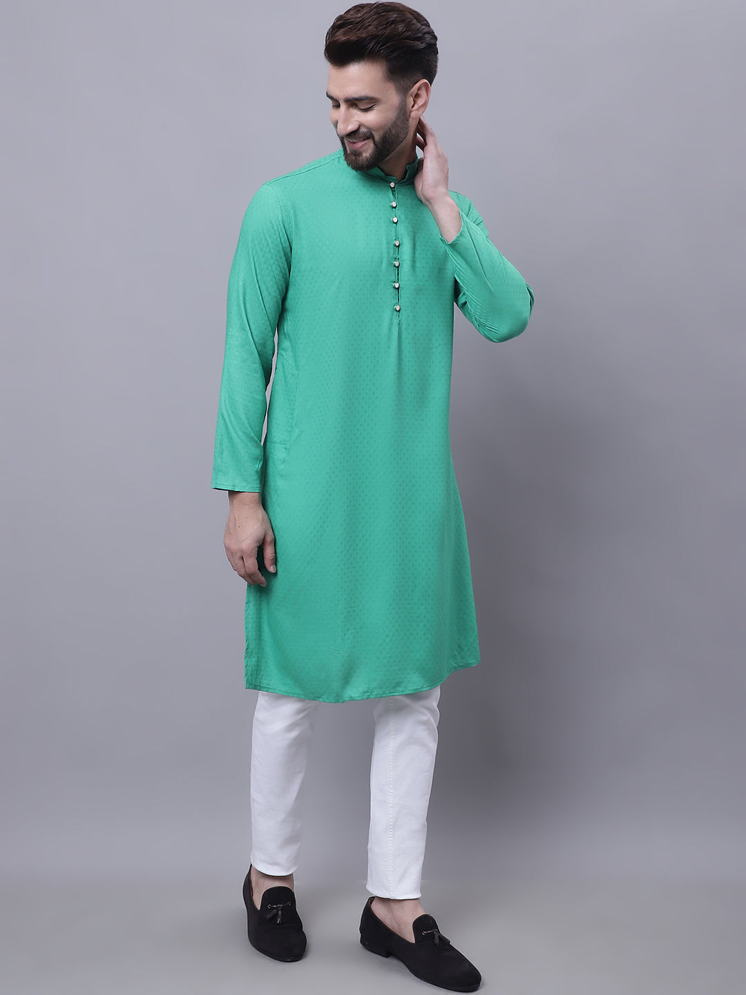 Even Apparels Green Kurta With Band Collar | Swadesiicart