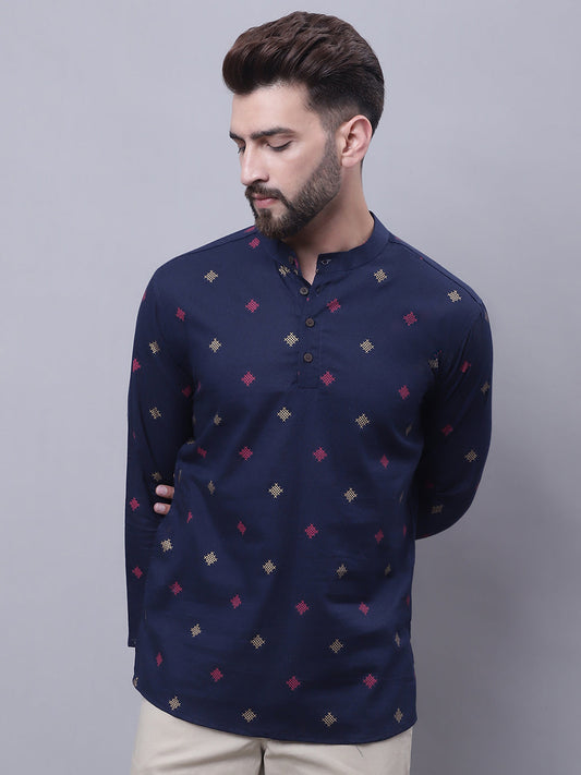 Even Apparels Blue Pure Cotton Short Kurta With Band Collar | Swadesiicart