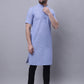 Even Apparels Blue Pure Cotton Short Sleeves Kurta With Band Collar | Swadesiicart