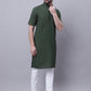 Even Apparels Green Pure Cotton Short Sleeves Kurta With Band Collar | Swadesiicart