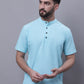 Even Apparels Blue Pure Cotton Short Kurta With Band Collar | Swadesiicart