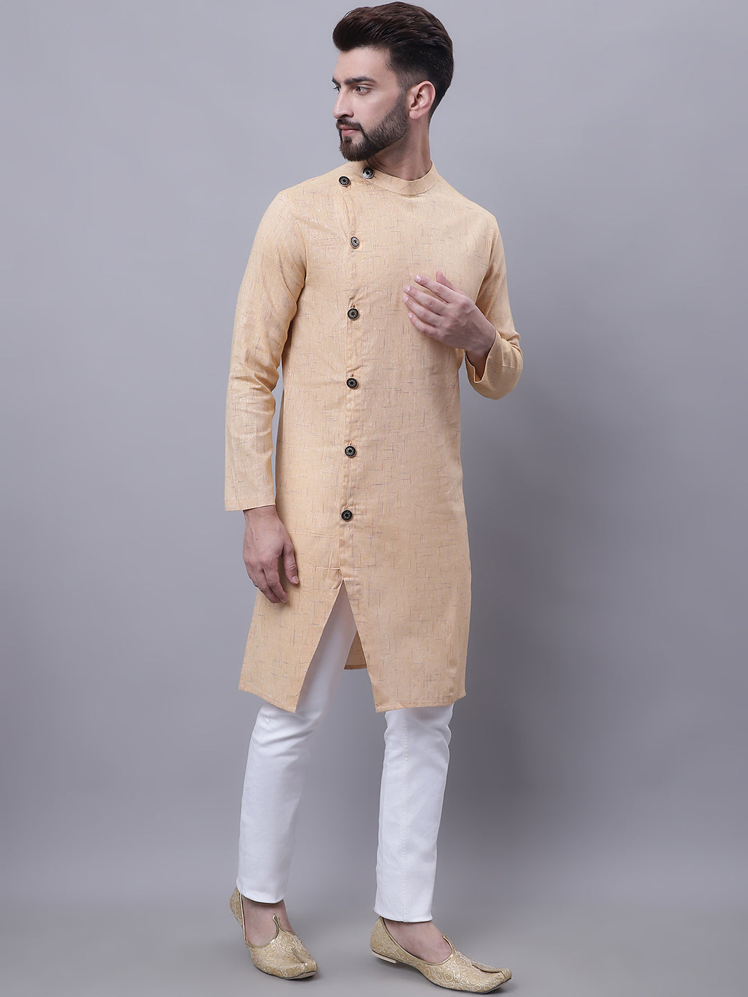 Even Apparels Beige Sherwani Kurta With Asymetrical Cut | Swadesiicart