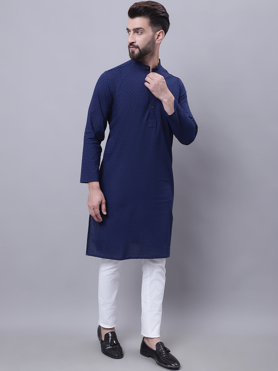 Even Apparels Blue Pure Cotton Kurta With Band Collar | Swadesiicart