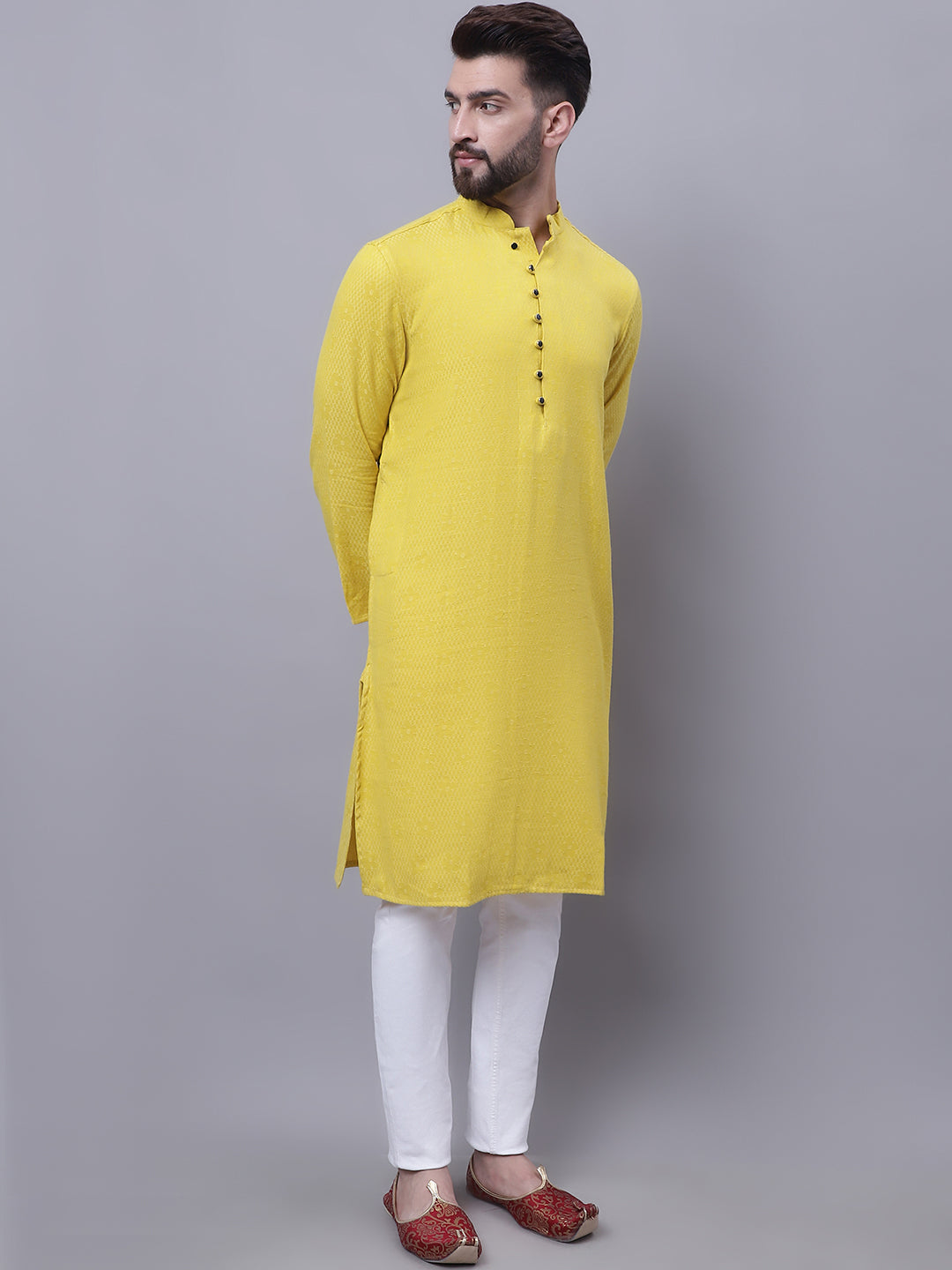 Even Apparels Yellow Pure Cotton Kurta With Band Collar | Swadesiicart