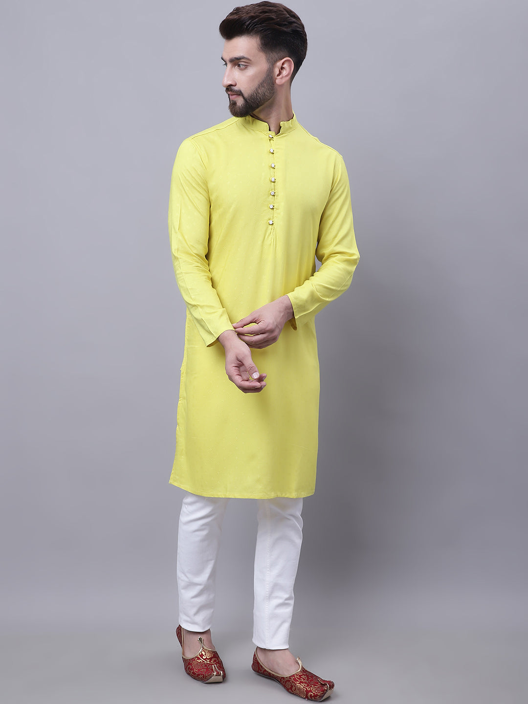 Even Apparels Yellow Pure Cotton Short Sleeves Kurta With Band Collar | Swadesiicart