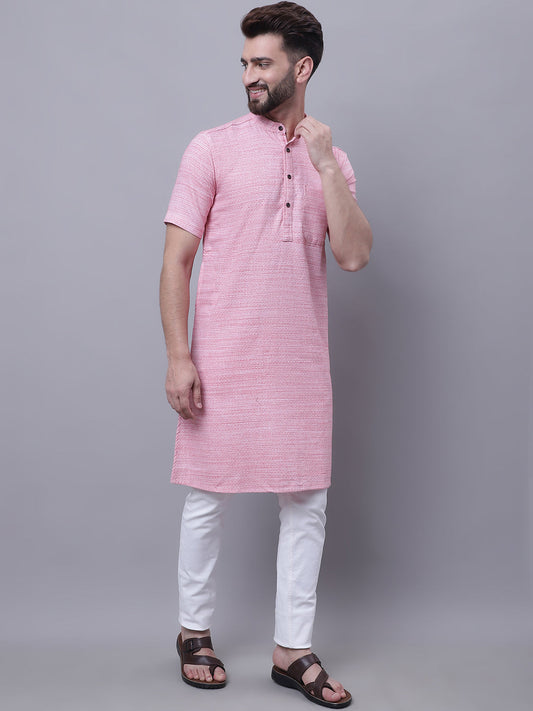 Even Apparels Pink Pure Cotton Short Sleeves Kurta With Band Collar | Swadesiicart