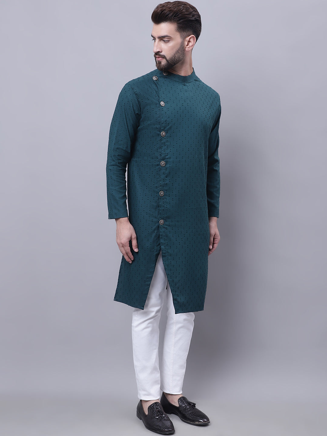 Even Apparels Green Sherwani Kurta With Asymetrical Cut | Swadesiicart