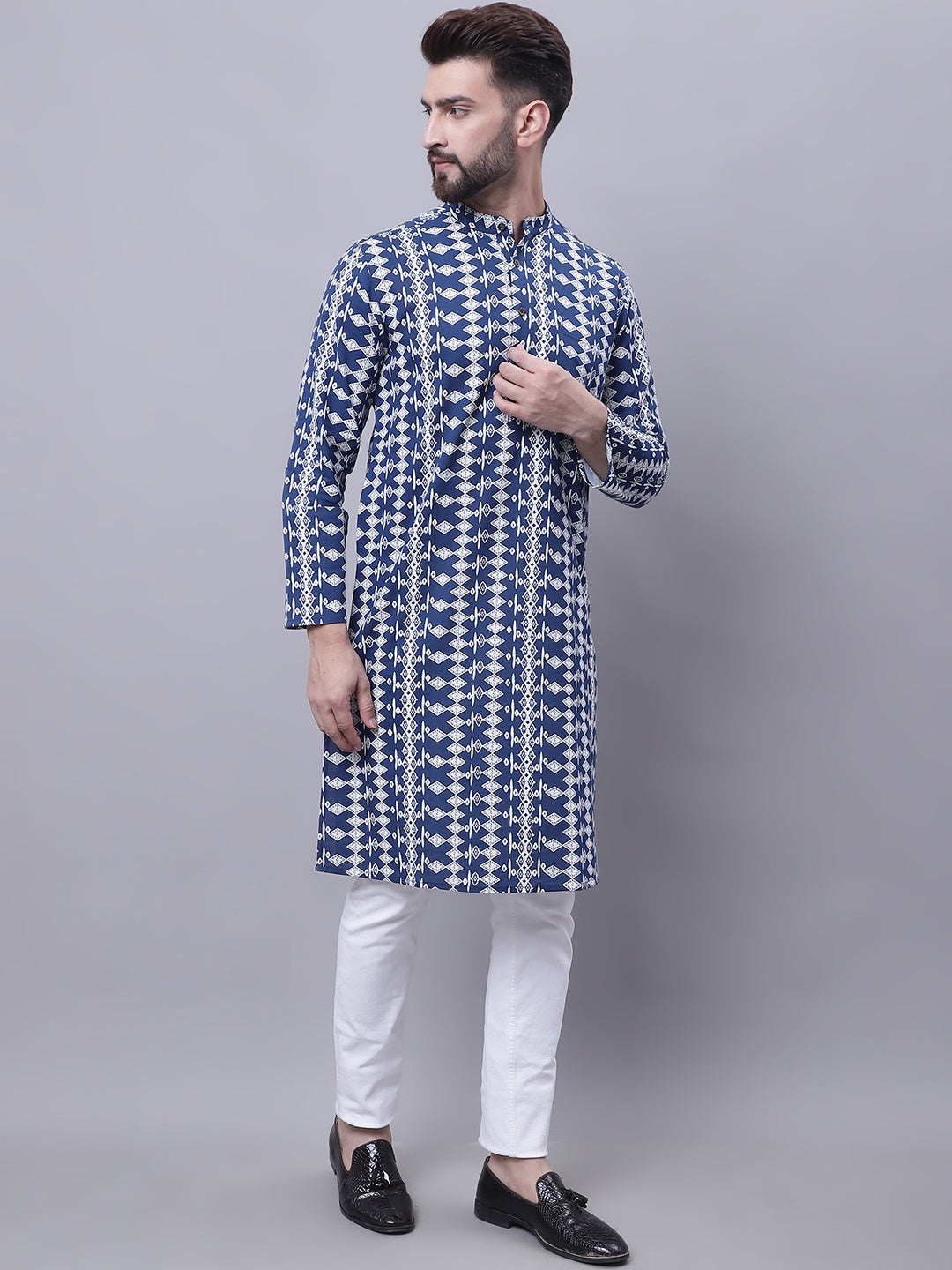 Even Apparels Blue Pure Cotton Kurta With Band Collar | Swadesiicart