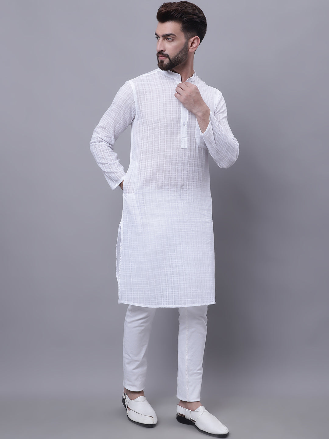 Even Apparels White Pure Cotton Kurta With Band Collar | Swadesiicart