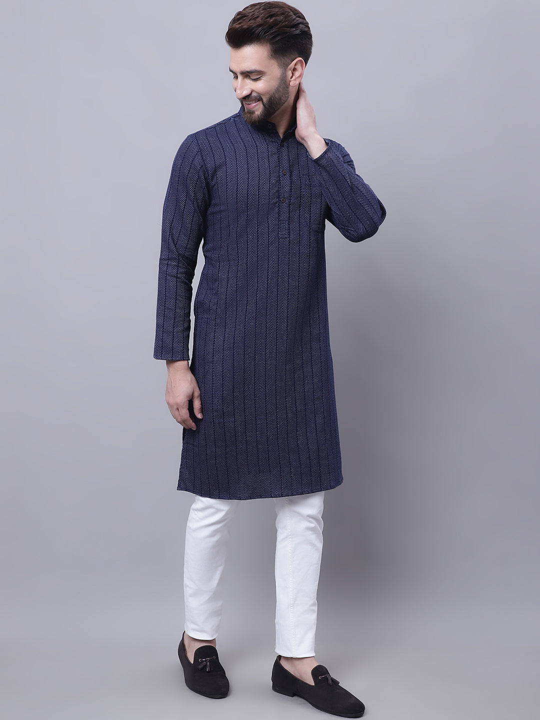Even Apparels Blue Pure Cotton Kurta With Band Collar | Swadesiicart