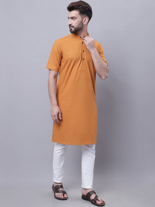 Even Apparels Yellow Pure Cotton Short Sleeves Kurta With Band Collar | Swadesiicart