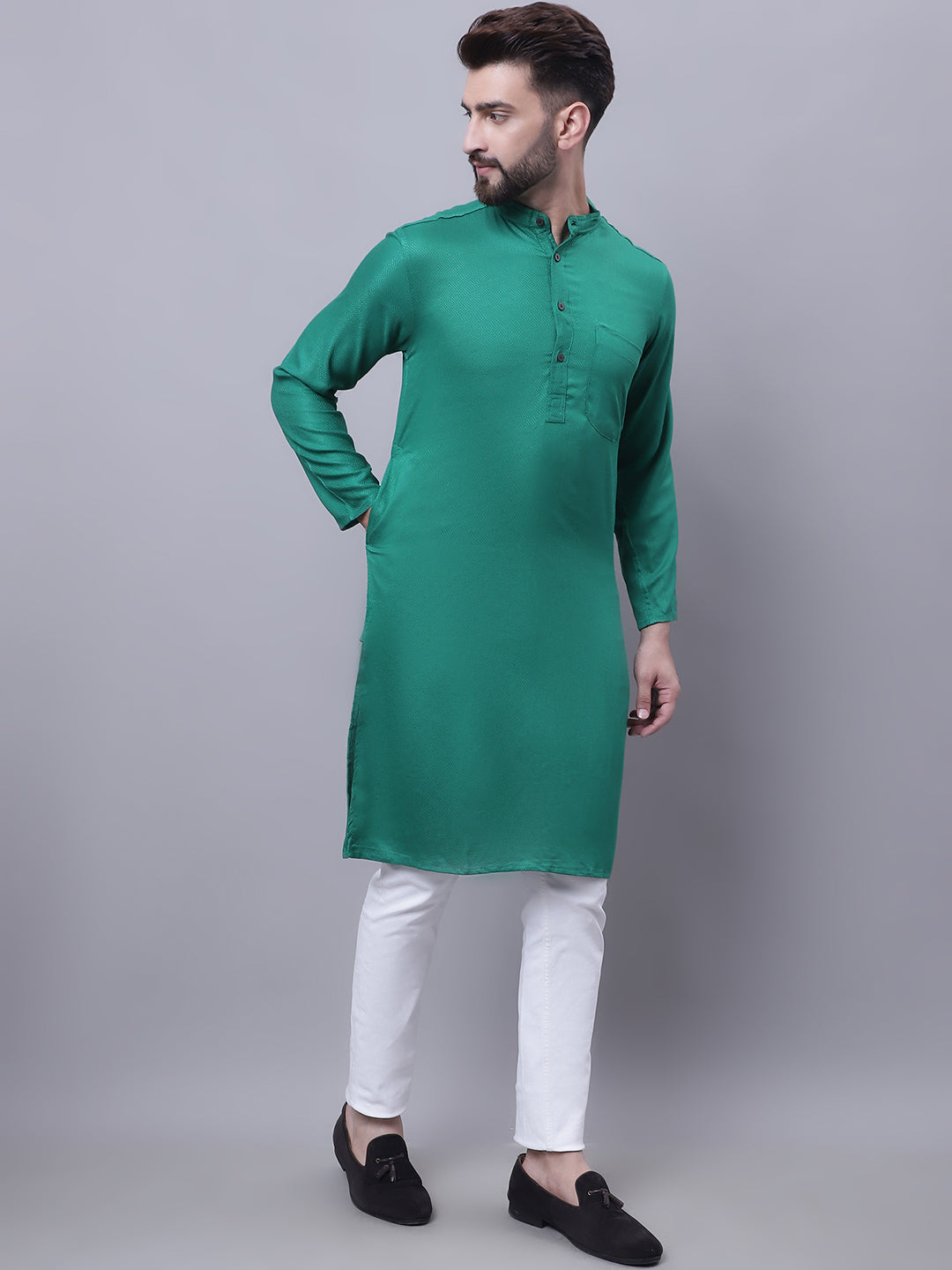 Even Apparels Green Kurta With Band Collar | Swadesiicart