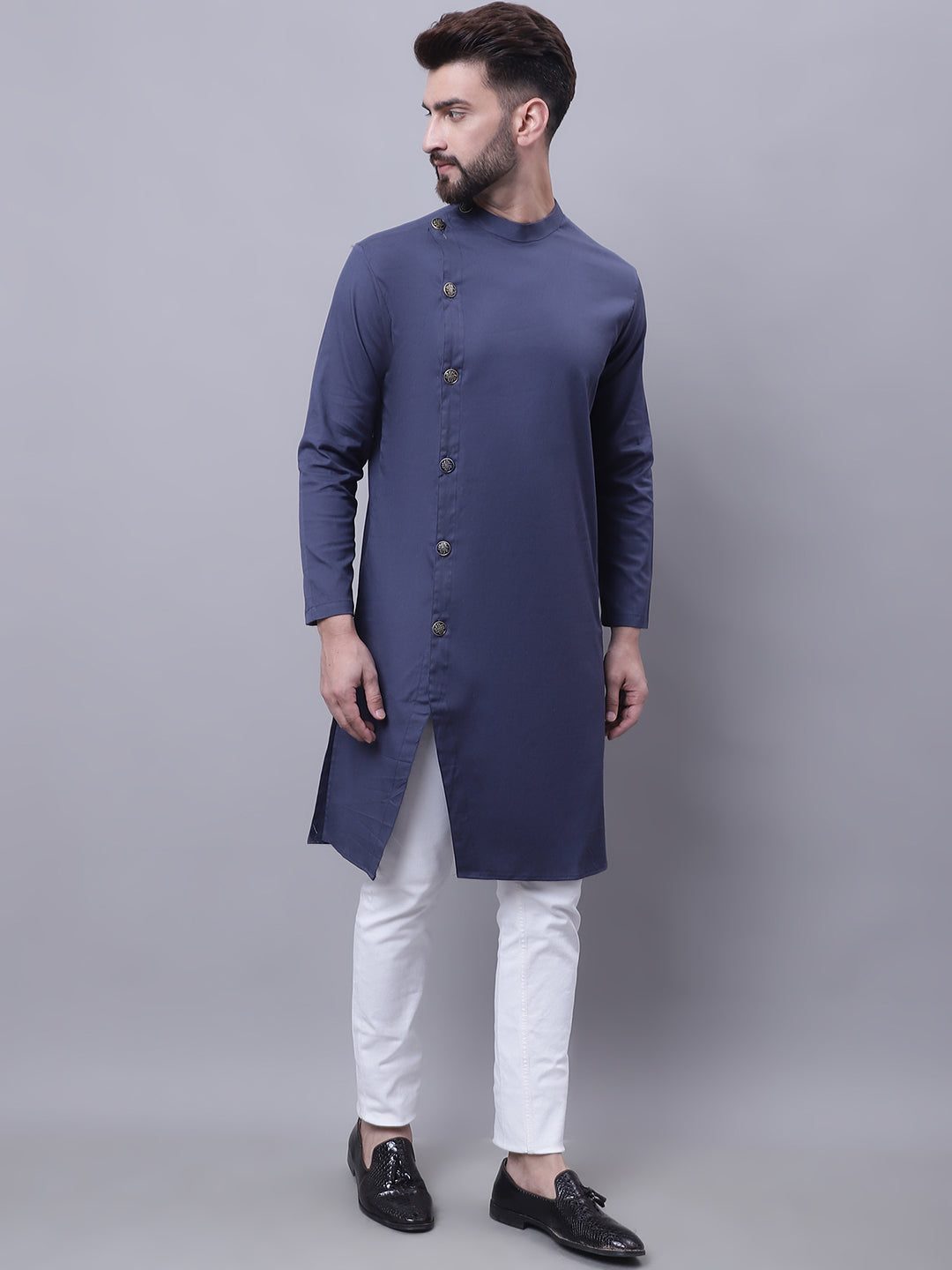 Even Apparels Grey Sherwani Kurta With Asymetrical Cut | Swadesiicart