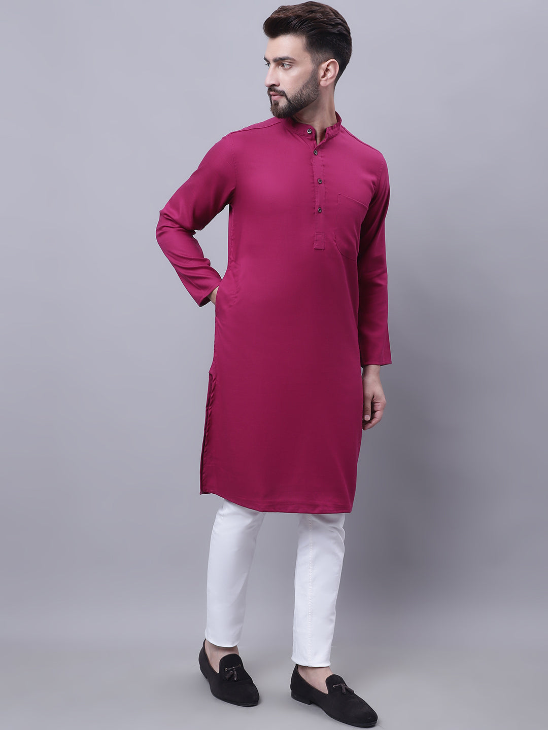 Even Apparels Wine Pure Cotton Kurta With Band Collar | Swadesiicart