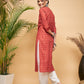 InWeave Women's Rust Small Floral Print Lace Straight Kurta Pant Set - Swadesiicart