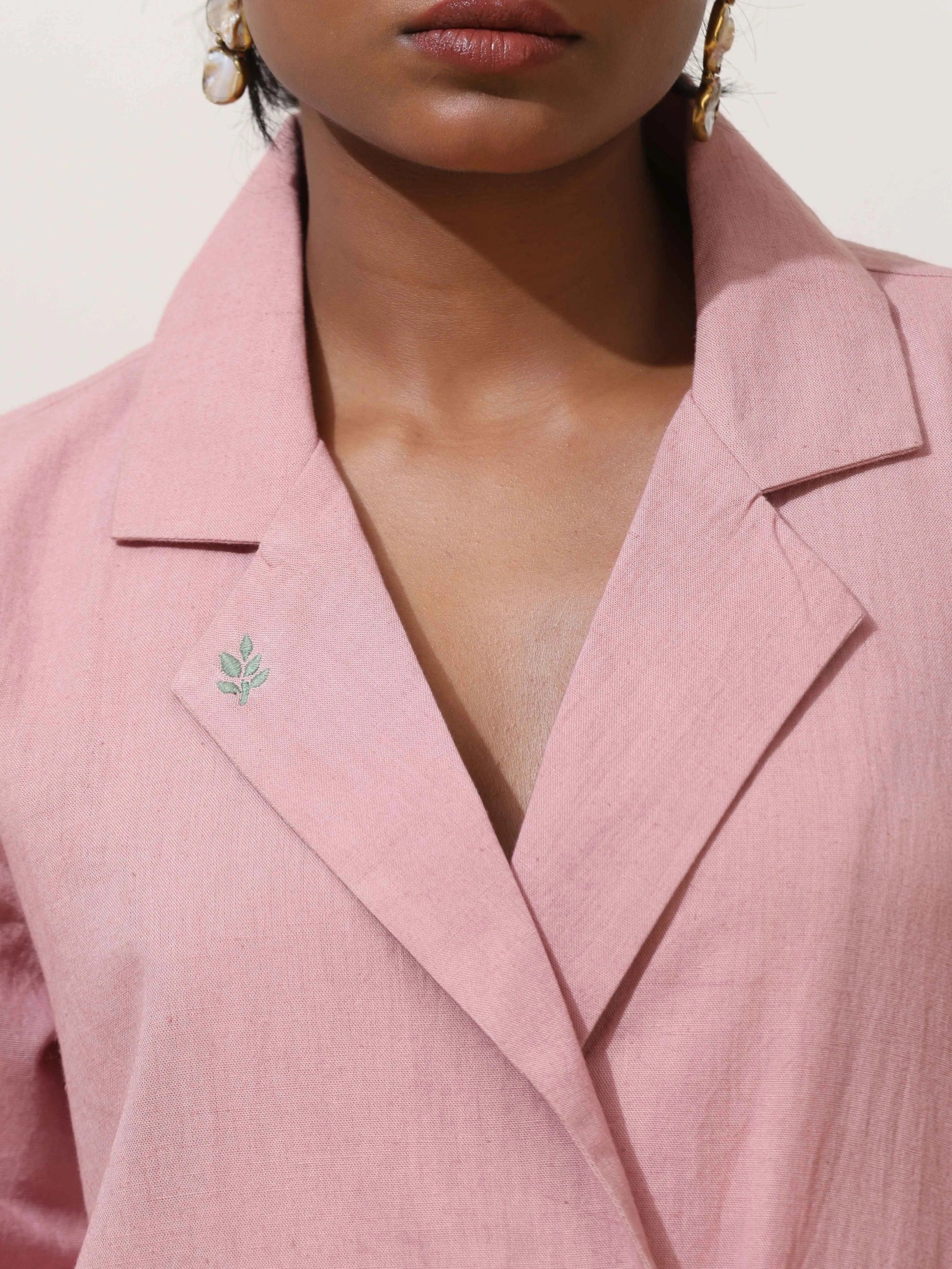 trueBrowns Pink Cotton Linen Co-Ord Set - Swadesiicart