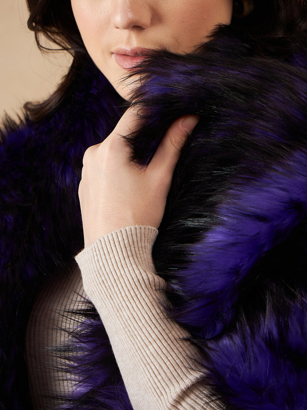 InWeave Purple Black Faux Fur Cape - Swadesiicart