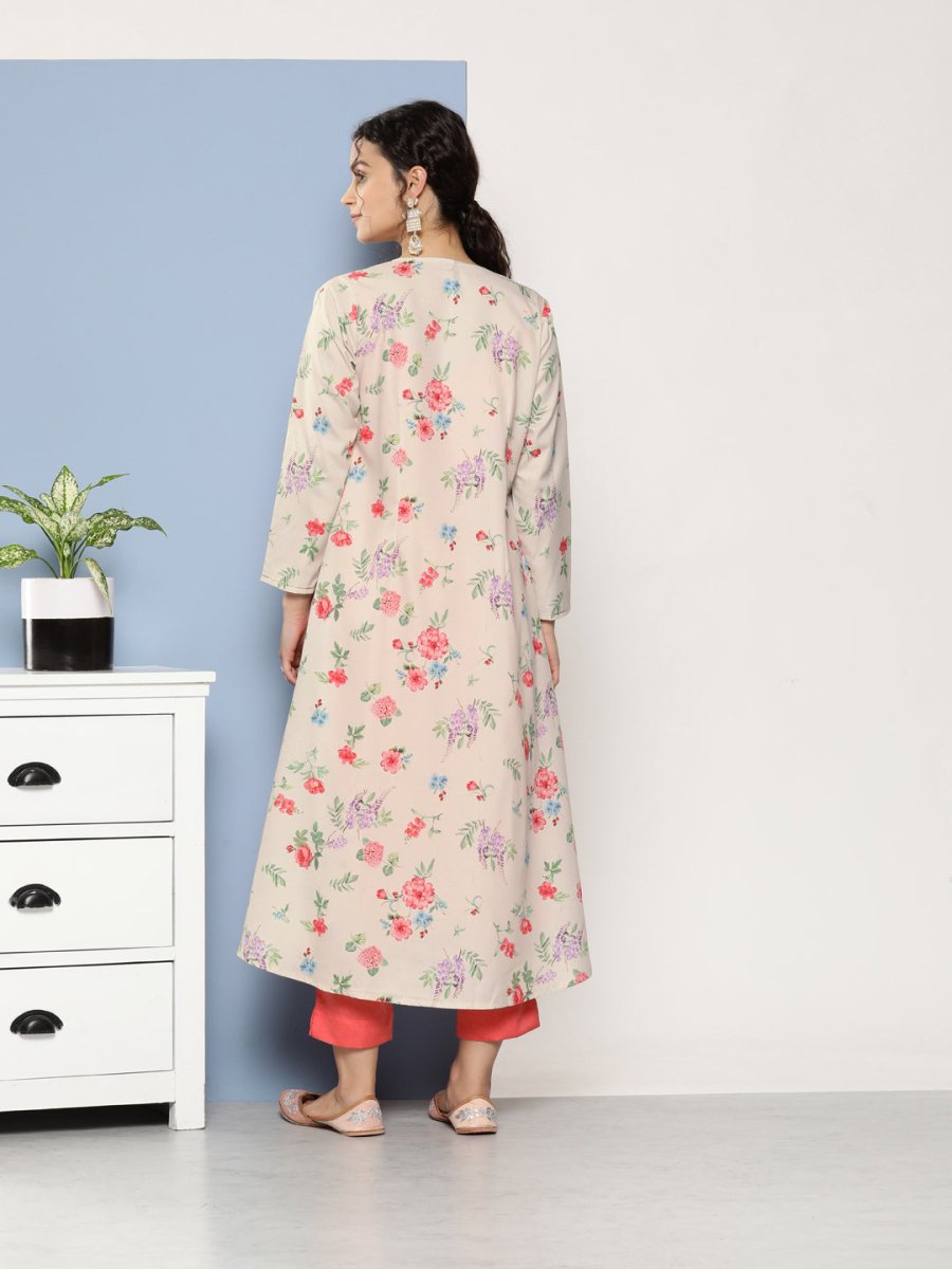 Ahalyaa Women Pink Floral Gotta Patti Kurta with Trousers | Swadesiicart