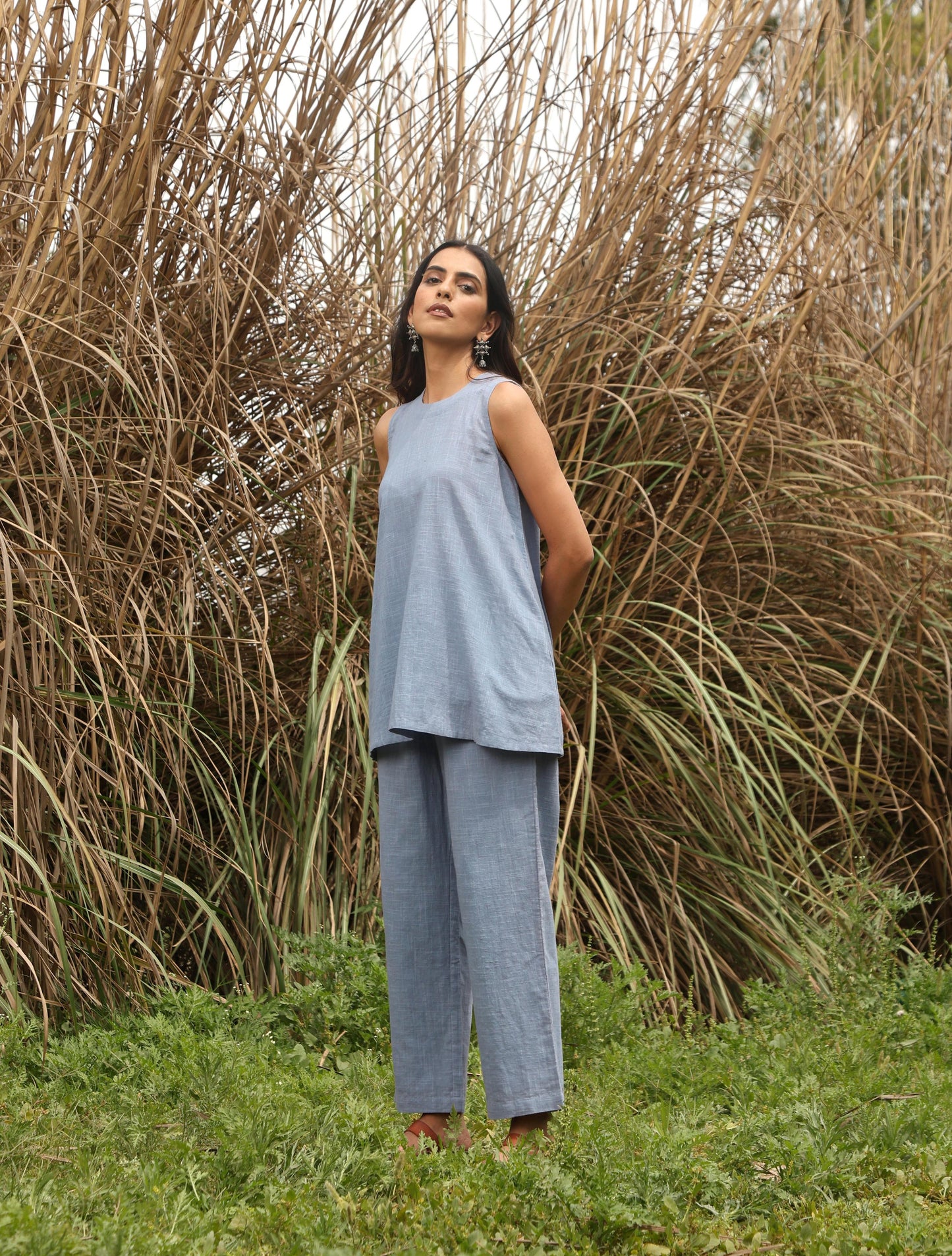 trueBrowns Blue Cotton Sleeveless Co-ord Set - Swadesiicart