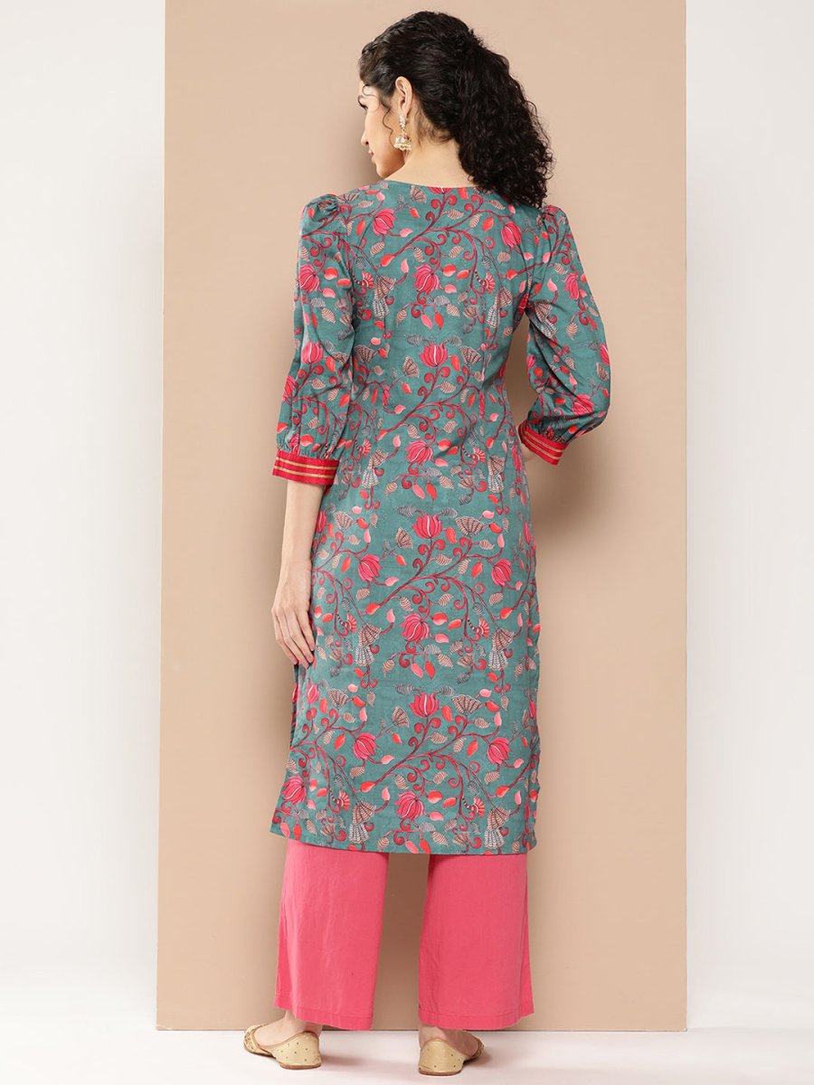 Ahalyaa Women Floral Printed Gotta Patti Floral Crepe Kurta | Swadesiicart