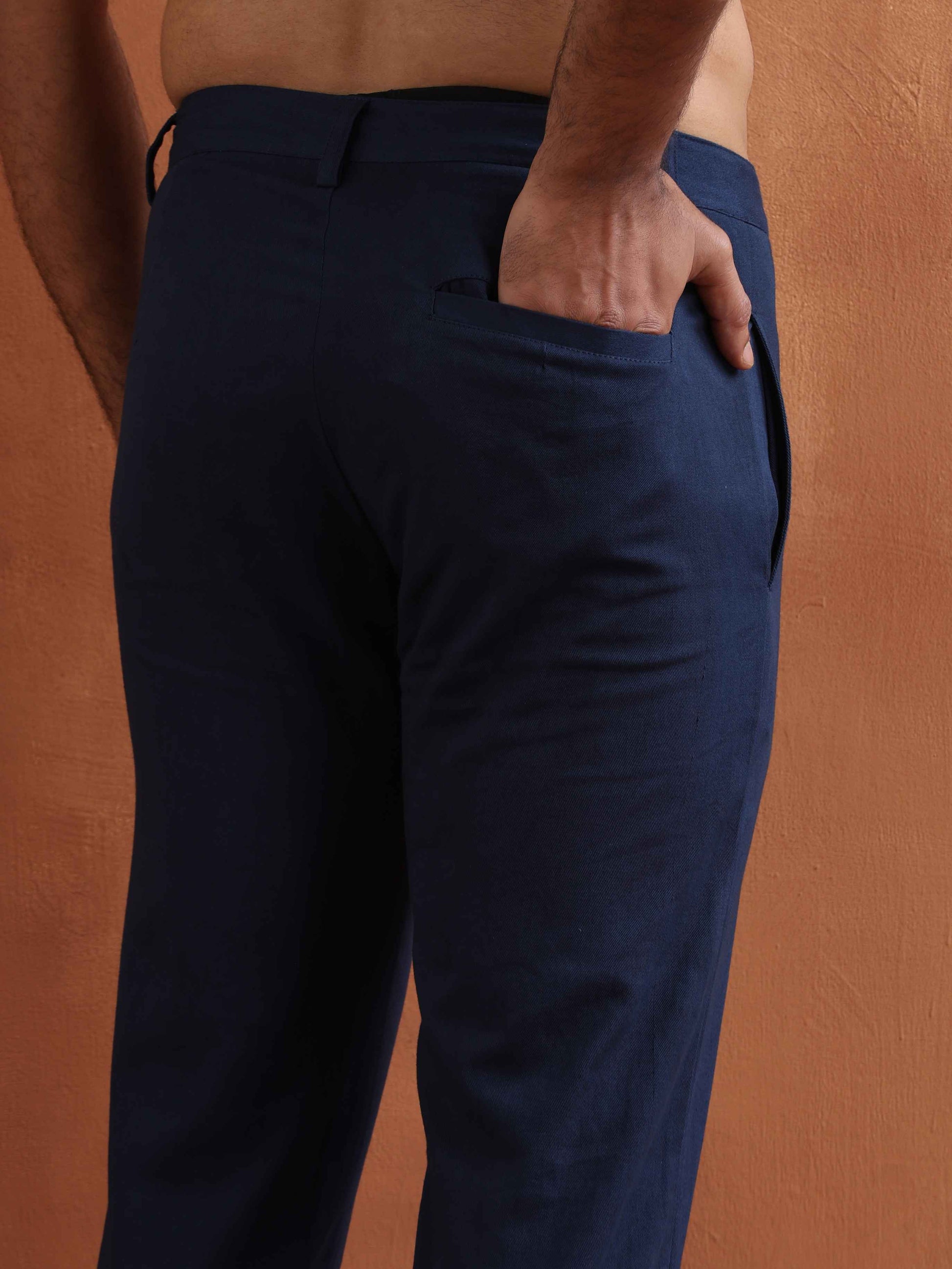 trueBrowns Men's Blue Cotton Twill Pants | Swadesiicart