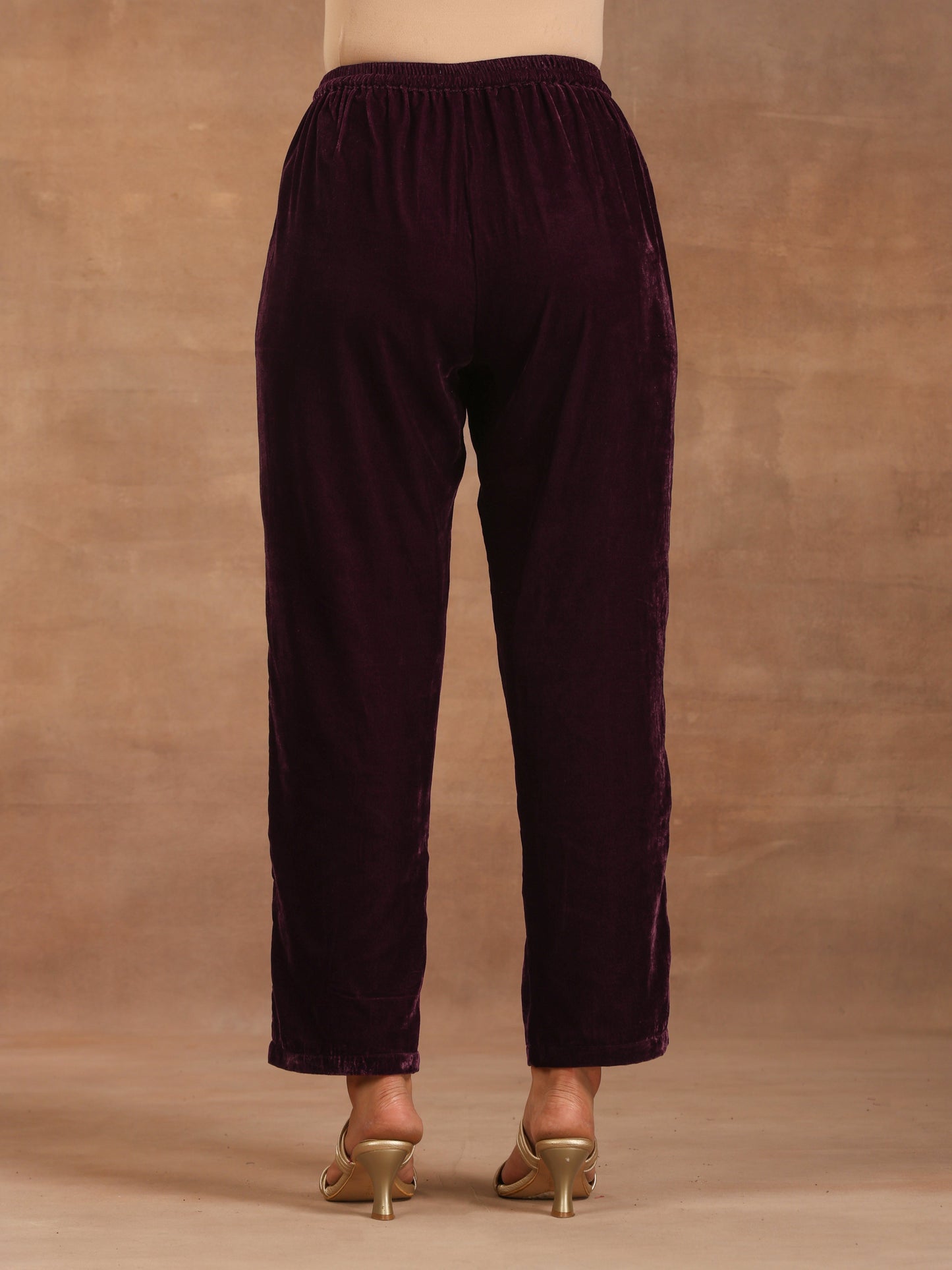 trueBrowns Wine Velvet Pant | Swadesiicart