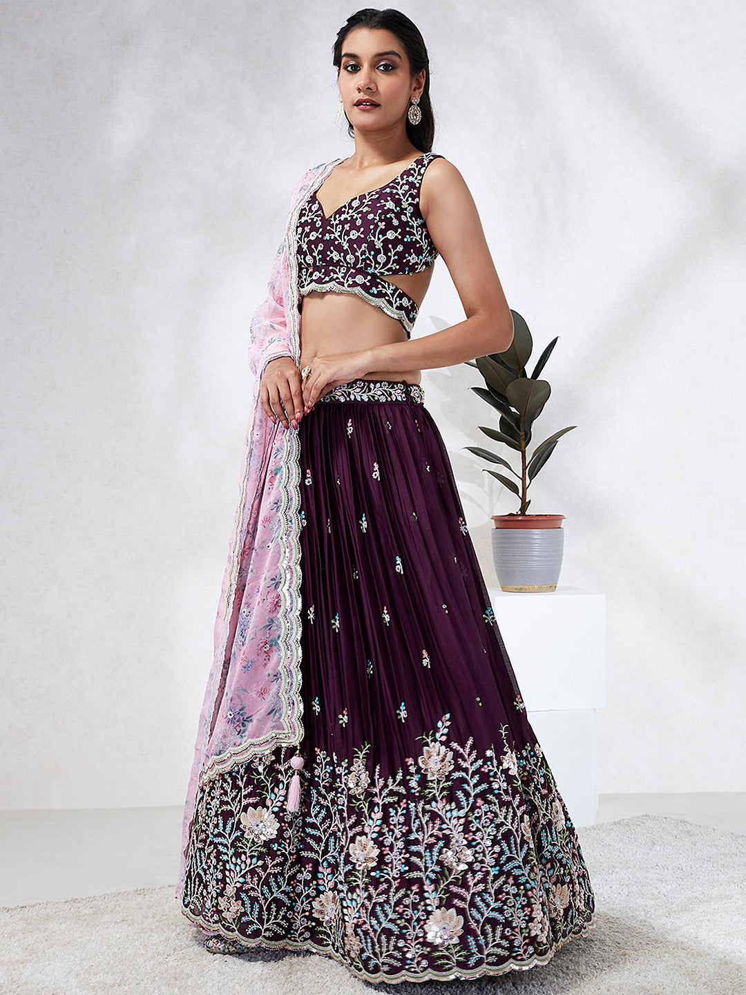 House of Panchhi Teal Pure Georgette Sequins And Thread Embroidery Lehenga Choli & Dupatta | Swadesiicart