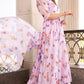 Pomcha Jaipur Lavender Gangaur Printed Organza Anarkali | Swadesiicart