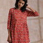 trueBrowns Rust Red Bagru Fish Print Cotton Gathers Co-Ord Set - Swadesiicart