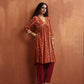 trueBrowns Orange Print Anarkali Kurta Co-ord Set - Swadesiicart