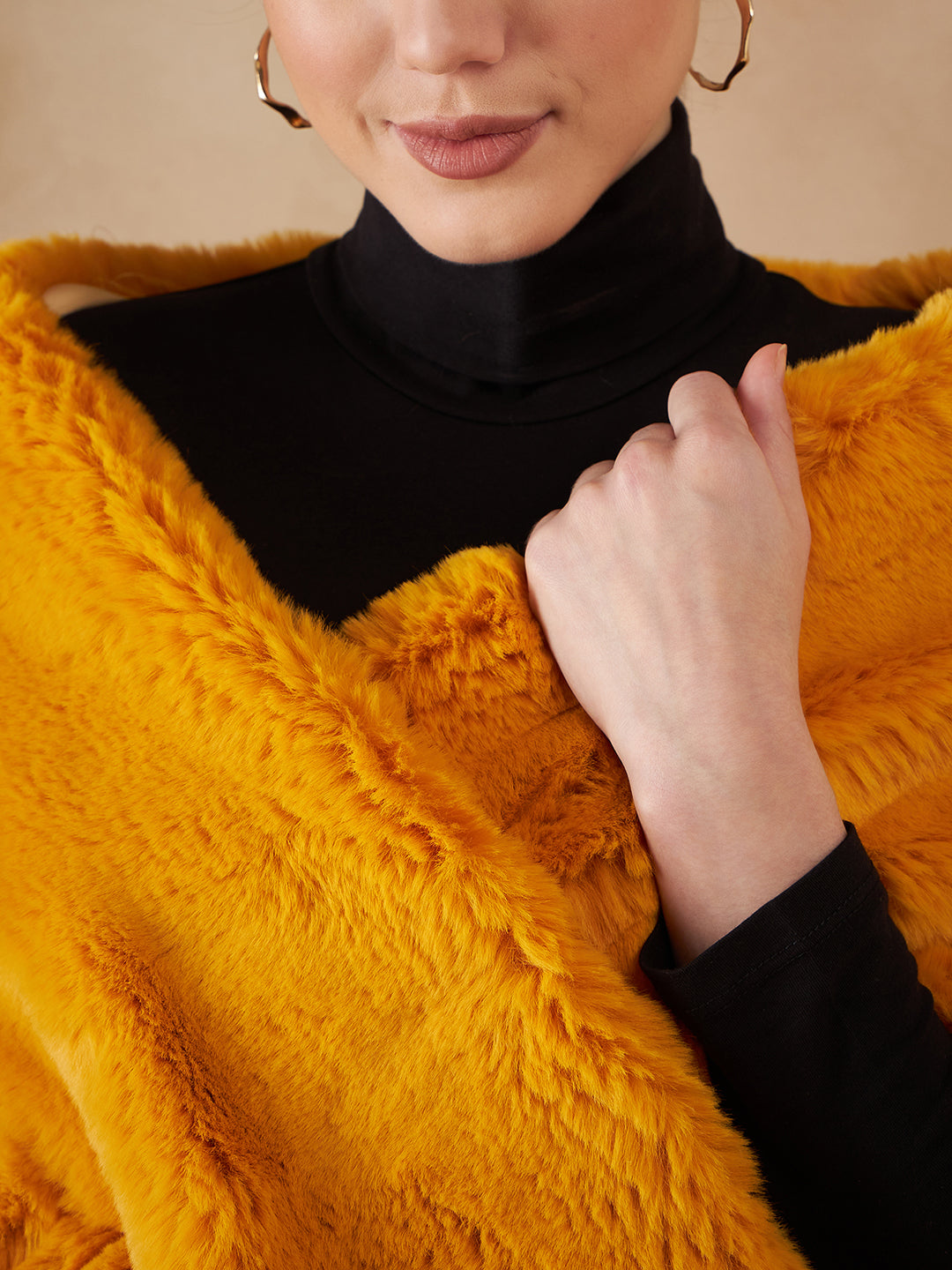 InWeave Women's Yellow Long Faux Fur Cape - Swadesiicart