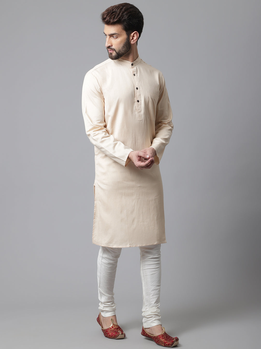 Even Apparels Brown Pure Cotton Kurta With Band Collar | Swadesiicart