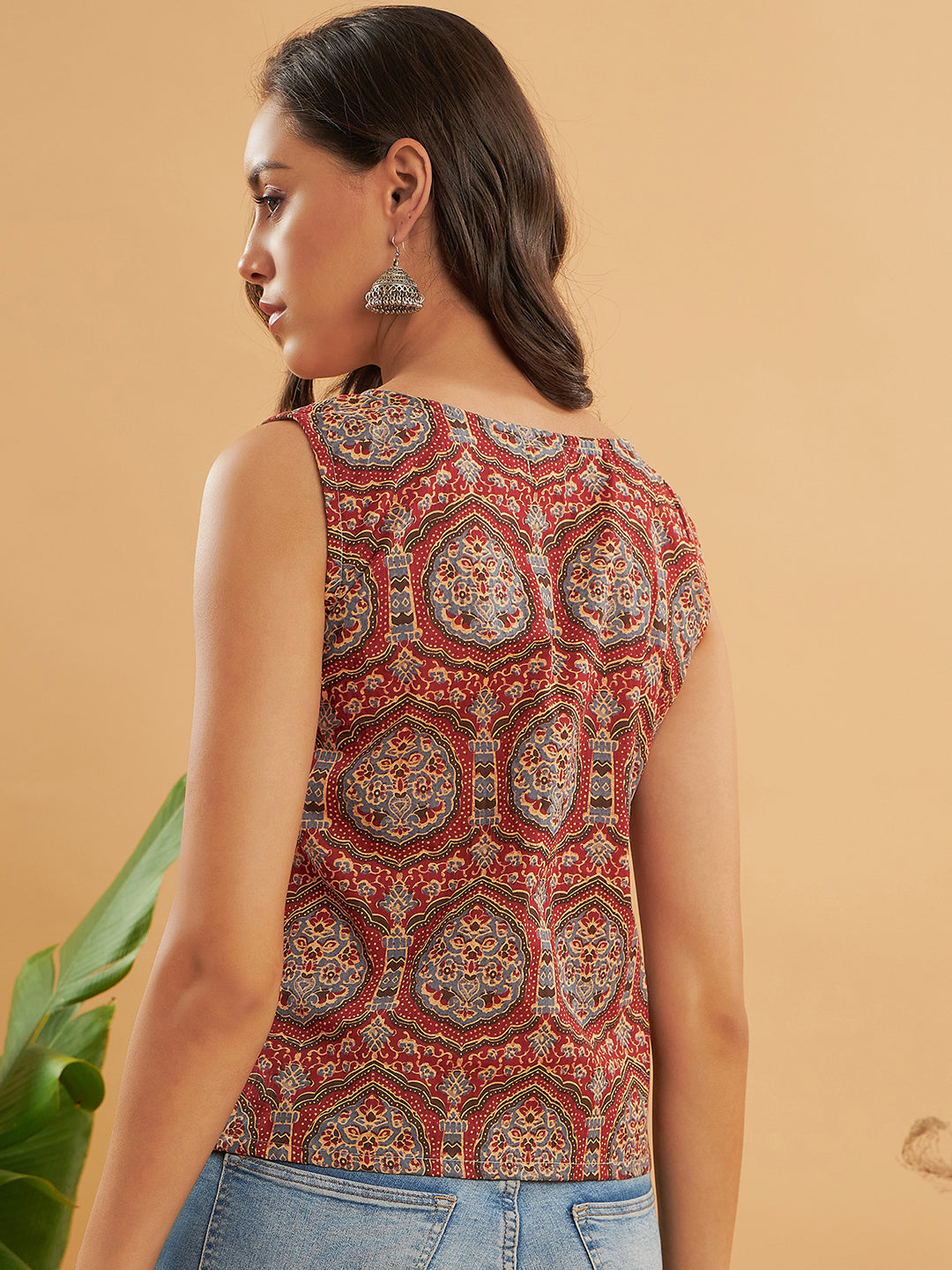 InWeave Maroon Mughal Kalamkari Top - Swadesiicart
